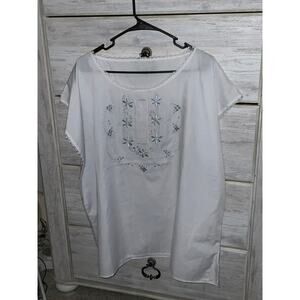 Handmade White Embroidered Boho Cotton Boxy Tunic Top